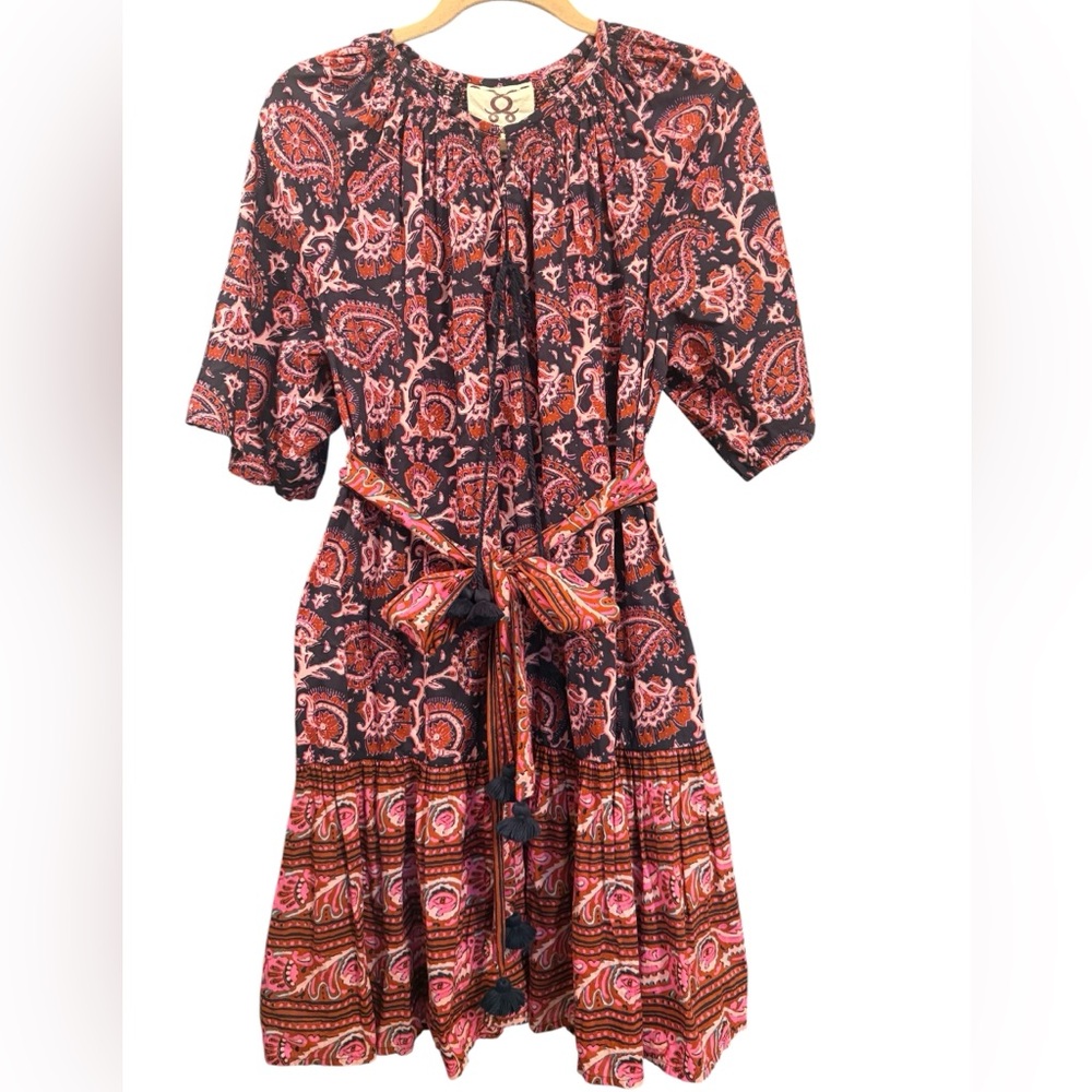NWOT Figue Bria Bohemian Paisley Print Midi Dress in Pink & Navy Women’s Large - Picture 8 of 16
